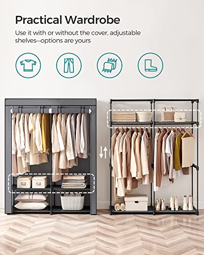 SONGMICS Closet Wardrobe, Portable Closet for Bedroom, Clothes Rail with Non-Woven Fabric Cover, Clothes Storage Organizer, 55.1 x 16.9 x 68.5 Inches, Gray URYG02GY - color: Grey