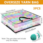 XL Yarn Storage Organizer 3 Bags, Oversized Yarn Organizer Moving Bag with Handle & Zipper, Closet/Under-Bed Storage Solutions for Knitting, Crochetfor, Sweater & Blanket Packing (26x26x8.7“, 3 Pcs)
