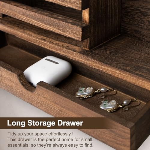 Key Holder Wall Mount, Mail Holder with Storage Drawer and 5 Key Hooks for Coat, Dog Leash, Home Decor Rack, House Accessories, Entry Way Organizer - color: Brown, size: Standard - 11.8 Inch
