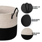 21" x 18"Extra Large storage baskets,Eco-friendly rope baskets with lid,blanket basket living room with lid,hampers for bedroom,big,round, Black 115L - color: White & Black