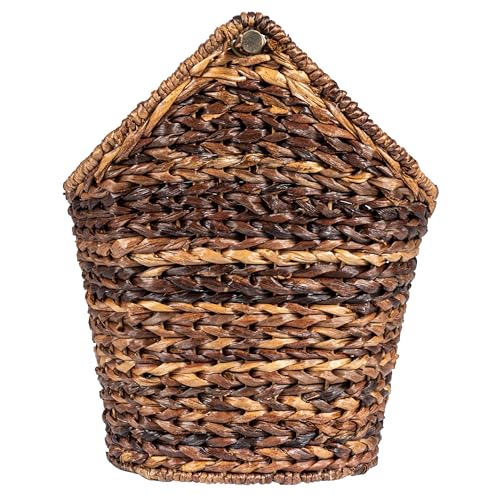 Creative Co-Op Boho Oval Braided Bankuan Bathroom Tissue/Toilet Paper Basket with Wood Handle, Brown - color: Brown
