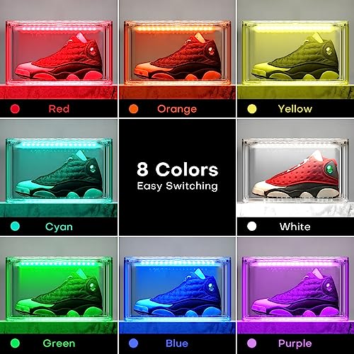 Oltraman Shoe Storage Organizer for Closet, Foldable Shoe Boxes Rack 2 pack, Clear Plastic Stackable Containers Bins Holder, Magnetic Sneaker Shelf for Sneakerheads with LED Lights Clear - color: Clear