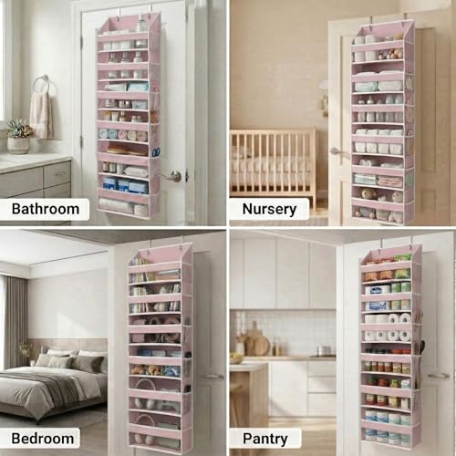 HOMELUX THEORY UPGRADED 6 Tiers Over The Door Organizer Hanging - 100D EXTRA THICK & 50lbs HUGE CAPACITY, 12 Side Mesh Pockets Over The Door Shoe Organizer, Hanging Closet Organizer (Baby Pink, 1pc) - color: 4. Baby Pink, size: Standard 1 set