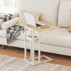 HOOBRO Foldable End Table, C Shaped Side Table with Storage Shelf, Small Snack Table Suitable for Living Room Bedroom Small Spaces, Easy Assembly, White and Natural WN29SF01 - color: White + Natural