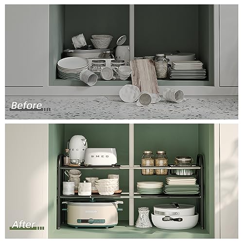 NETEL Under Sink Organizers and Storage, 2 Tier Expandable Under Cabinet Organizer Shelf with 2 Baskets and 6 Panels, Expandable Shelf for Cupboard, Kitchen, Bathroom, Shoe Storage Rack - size: 6 Panels and 2 Baskets