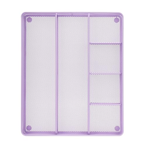 Annova Desk Top Organizer/Storage Tray - Metal Mesh with Dividers for Pens, Desktop Accessories, Bathroom, Kitchen, Makeup and Office Supplies (Large, Light Purple) - color: Light Purple, size: Large