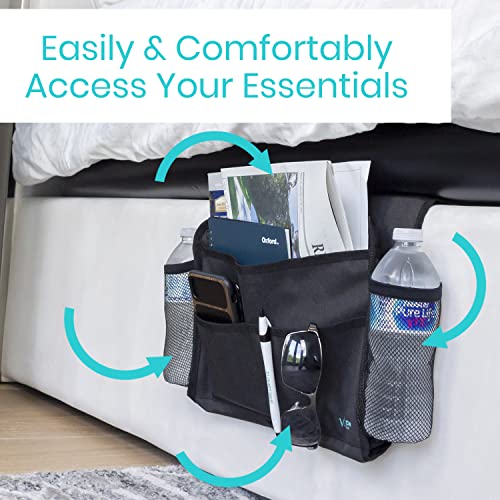 Vive Bedside Caddy - Bed Hanging Organizer - Storage Bag Shelf for College Dorm, Bedroom, Couch, Bunk - 8 Large Pockets with Charger Slots for Men and Women - Slides Under Mattress - Handle for Travel