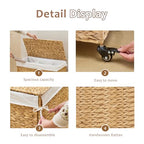 Handwoven Hamper with Lid, Laundry Basket with Wheels, Machine Washable Liner, 3 Section Clothes Hamper for Bathroom Laundry Room Bedroom(Natural, 165L) - color: Natural/With Lid/165L