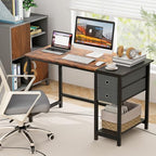 Tangkula 48-Inch Computer Desk with 2 Drawers, Modern Home Office Desk with Hanging Hook & Storage Shelf, Multipurpose Writing Desk for Study Bedroom (Rustic Brown, 48")