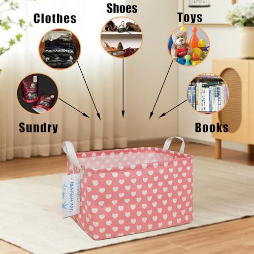 LANGYASHAN Rectangular Storage Bin Collapse Canvas Fabric Cartoon Storage Basket with Handles for Organizing Home Kitchen Boys and Girls Toys Office Closet Shelf Baskets (Rec pink heart) - color: A REC pink heart