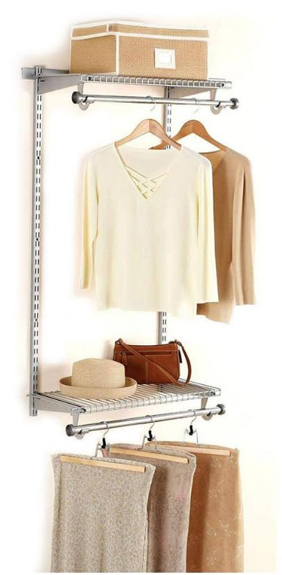 Rubbermaid Configurations Closet Shelves & Hanging Kit (2) 26" Shelves Titanium Custom Pantry Organizer and Storage/Clothes Rack for Home/Laundry/Bathroom/Mudroom/Pantry/Linen Closet