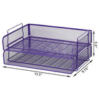 EASEPRES 2 Pack Stackable Desk Paper Tray, Metal Mesh Desktop Document Letter File Organizer for Office Home School, 13.5'' L x 9.75'' W x 5.5'' H, Purple - color: 2 Pack Purple