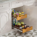 DINDON 2 Tier Pull Out Cabinet Organizer (14" W x 21" D) Slide Out Wood Shelf Double Tier Kitchen Wire Basket with Chrome Finish… - size: 14'' W X 21'' D