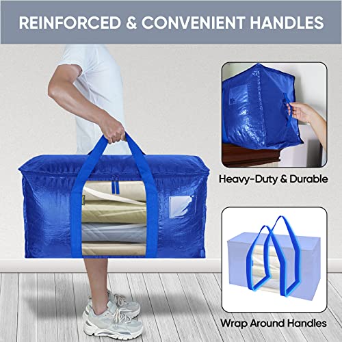 BALEINE 4-Pack Oversized Moving Bags with Reinforced Handles, Heavy-Duty Storage Tote Moving Supplies for Packaging, Camping (Blue w/Window, 4-Pack) - color: Blue-window, size: 4-Pack