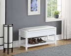 Roundhill Furniture Rouen Clean White Seating Bench with Shoe Storage, - color: White Faux Leather