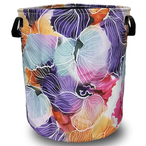 Abstract Watercolor Floral Laundry Basket Foldable With Handles Tote Bag Oxford Cloth Flowers Laundry Hamper Clothes Storage Bucket Toy Organizer 18.9" x 16.5" For Bathroom/Laundry/Bedroom - color: Abstract Watercolor Floral Print