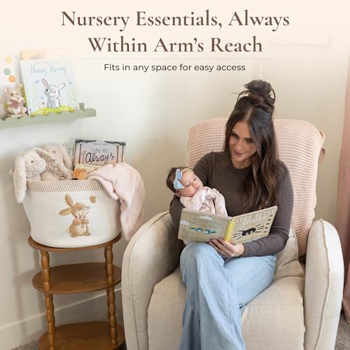 Bunny Storage Basket for Nursery – Large 15"x11" Cotton Rope Bin with Soft Embroidered Bunny Patch – Toy Organizer, Baby Laundry Hamper, Blanket & Diaper Holder – Foldable, Washable & Baby-Safe - color: Bunny
