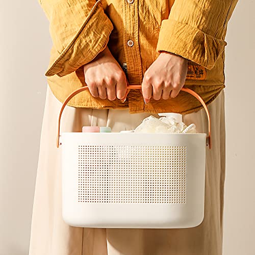 UUJOLY Plastic Storage Baskets with Handles, Shower Caddy Shelf Organizers Basket for Bathroom, Kitchen, Dorm Room, Yellow, 2 Pack - color: Yellow, size: 2 Pack