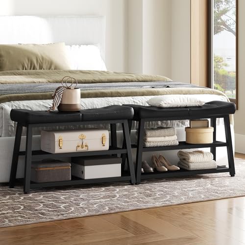 YATINEY Shoe Bench, 3-Tier Shoe Rack, Entryway Bench with Storage and Cushion, for Hallway, Foyer, Bedroom, Black HX02BB - color: Black