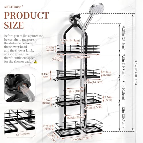 Adjustable Hanging Shower Caddy for Handheld Showerhead, 4-Tier Rustproof Shower Rack Baskets, Anti-Swing Hanging Shower Organizer for Bathroom Storage with 2 S-Hooks, Large Capacity, Black - color: 4-Tier Black