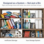 MOONEDGE 8 Pack Modular Clear Plastic Storage Organizer Bins – 4 Large & 4 Narrow, Nestable Space-Saving System for Pantry, Kitchen, Fridge, Bathroom & Cabinet Organization - Versatile & Easy to Use