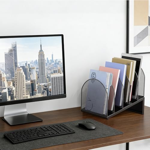 gianotter Desktop File Organizer, Desk Organizer with 5 Compartments, Paper Organizer for Desk, Workspace Organizers for Office Supplies (Black, Inclined Style) - color: Black, size: Inclined Style