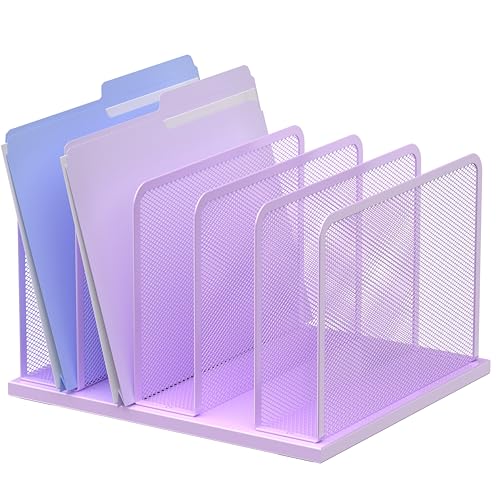 Kuntine.B Desk File Organizer Upright Mesh Desktop Organizer File Sorter Office Organization File Holder for Home, Office & Classroom (Purple, 1 Pack 5-Section) - color: Purple, size: 1 Pack 5-Section