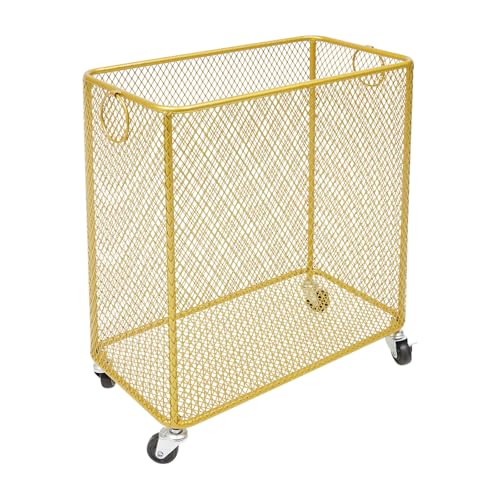 Metal Laundry Storage Cart - Slim, Mesh Wire Rolling Laundry Hamper with Wheels & Ring Handles, Clothes or Linen Storage Organizer Hamper Bin Laundry Basket, 9"L x 17"W x 18"H, Gold - color: Gold, size: Slim Rectangular - 9"W