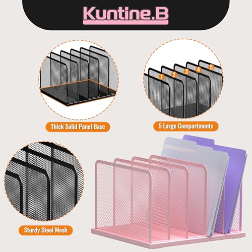 Kuntine.B Desk File Organizer Upright Mesh Desktop Organizer File Sorter Office Organization File Holder for Home, Office & Classroom (Pink, 1 Pack 5-Section) - color: Pink, size: 1 Pack 5-Section