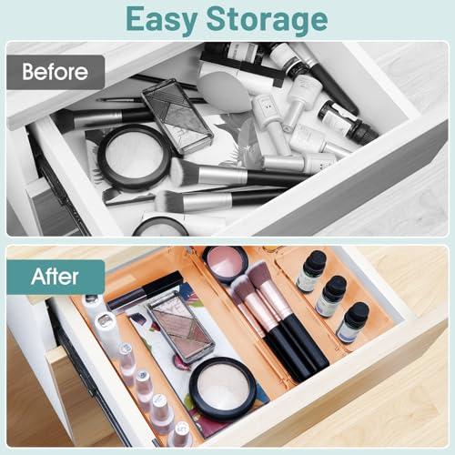 WOWBOX 25 PCS Plastic Drawer Organizer Set, 4 Sizes Desk Drawer Divider Organizers and Storage Bins for Makeup, Jewelry, Gadgets for Kitchen, Bedroom, Bathroom, Office, Clear Orange - color: Orange