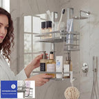 Over the Door Shower Caddy Hanging, Rustproof Shower Shelves with Waterproof Phone Pouch, 2-Tier Adjustable Bathroom Organizers and Storage, No Drilling Shampoo Soap Shelf (Silver 2-Tier) - size: Silver 2-Tier