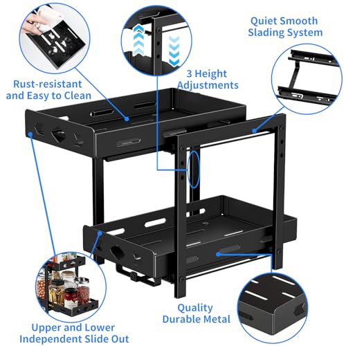 BOIVSHI Pull Out Spice Racks for Inside Cabinets, 2-Tier Cabinet Spice Rack Organizer, Height Adjustable Vertical Spice Rack for Kitchen Cabinet (7.5''Wx10.8''Dx9.2''H, Metal Black) - size: 7.5''Wx10.8''Dx9.2''H,2 Tier