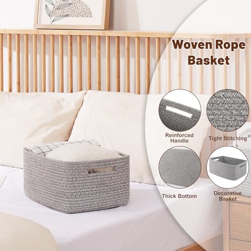 OIAHOMY Storage Basket for Shelves, Closet Cube Storage Bins Baskets for Clothes Blanket Towels, Baby Nursery, Toy Baskets Box, Woven Rope Basket, 15.75 * 11.81 * 7.09 IN, 2 Packs Grey - color: Grey, size: 15.75*11.81*7.09