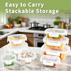 HOMBERKING 8 Pack Glass Food Storage Containers with Lids, Meal Prep Containers, Airtight Bento Boxes with Leak Proof Locking for Microwave, Oven, Freezer and Dishwasher, BPA Free, 5-35oz, white - color: White