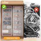 COMNICO 2 Pcs Cable Organizer Box with Lid, Clear Plastic Cord Storage Desk Organizers Desktop Cable Management Multifunctional Accessories for Home Drawer Office