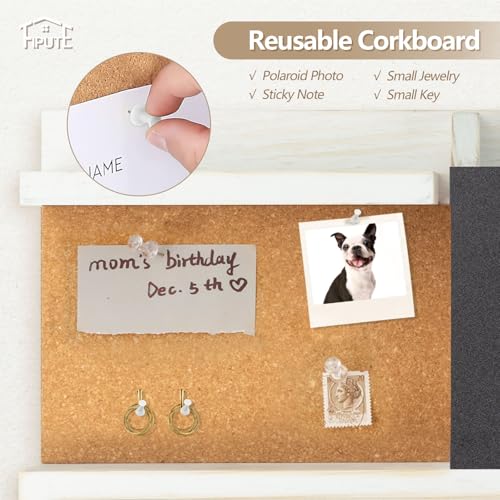 Key Holder for Wall Mount with Mail Organizer, Farmhouse Key Holder for Wall with Shelf, Chalkboard&Corkboard, Entryway Organizer 11 Metal Hooks, Decorative Natural Pine Wood, 14.6*11.1*3.3”, A-White - color: White-a