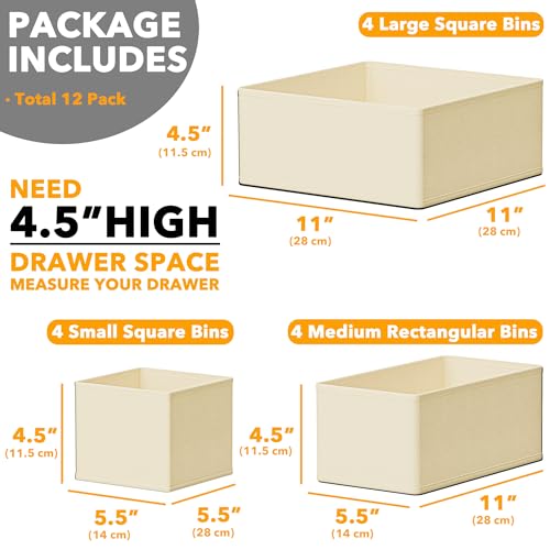 SpaceAid Drawer Organizer Clothes, 12 Pack Dresser Organizer Bins for Nursery, Closet Organization and Storage Dividers for Clothing, Baby Clothes, Underwears, Socks (Beige) - color: Beige, size: 12 Pack