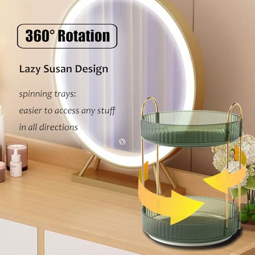 Rotating Makeup Organizer Countertop 2 Tier Lazy Susan Trays Clear Skincare Perfume Storage for Bathroom Counter Vanity, Green Gold - color: Green, size: 2 Tier