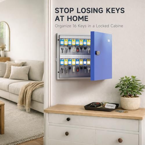 48 Key Lock Box – Wall Mounted Key Cabinet with Dual Lock (Key & 3-Digit Combination), Key Organizer for School, Office Entryway & House Keys, Includes Key Tags - size: 48 Keys(Basic)