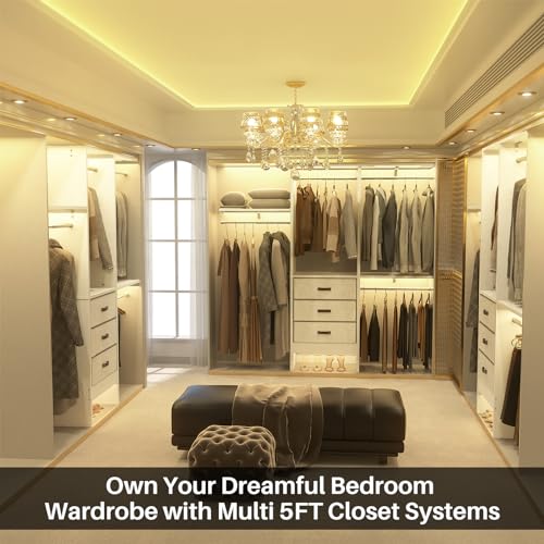 Armocity 5FT Small Closet System with 3 Fabric Drawers, 60 Inches Walk In Closet Organizer System With 3 Adjustable Shelves, Heavy Duty Clothes Rack Built-In Garment Rack, 59" L x 16" W x 71" H, White - color: White