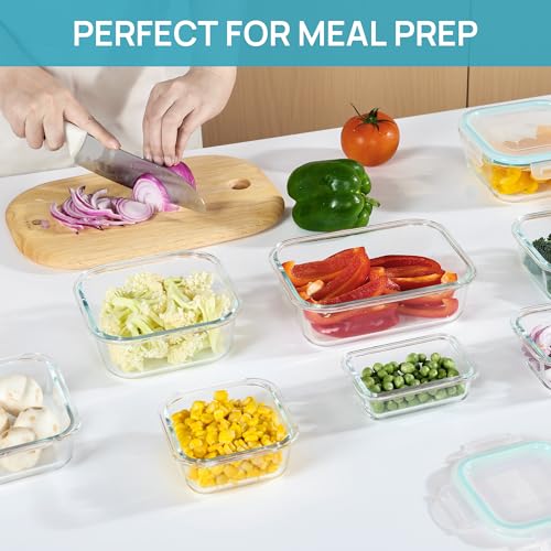 Vtopmart 8 Pack Glass Food Storage Containers with Airtight Lids, Glass Meal Prep Containers, Lunch Office Meal for Microwave, Oven, Freezer and Dishwasher, BPA Free - color: Grey