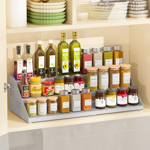 BOIVSHI Spice Rack Organizer, Metal Spice Rack Organizer for Cabinet, Countertop Spice Rack - Expandable Width, 3 Tier Spice Shelf for Cabinet, Countertop, Pantry, Cupboard, Gray - color: Gray