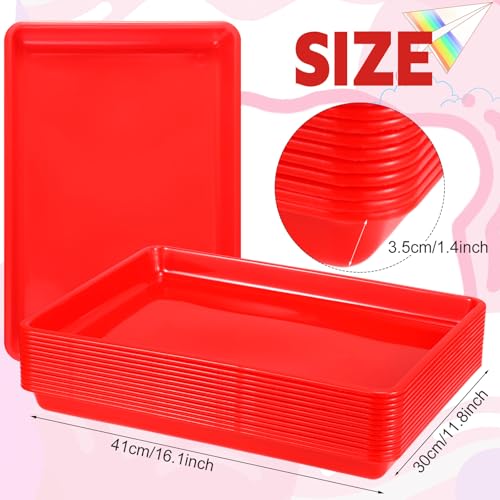 Maitys 15 Pcs Flat Plastic Trays 16.1 x 11.8'' Sensory Storage Paper Tray Stackable Classroom Bins for Office Home Organizer Crafts Supplies(Red) - color: Red