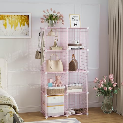C&AHOME Wire Cube Storage, 8 - Cube Organizer Metal C Grids, Modular Shelves Units, Closet Organizer, Ideal for Home, Office, Living Room, 24.8" L x 12.4" W x 48.4" H, Pink UWCS3008P - color: Pink, size: 8 Cube