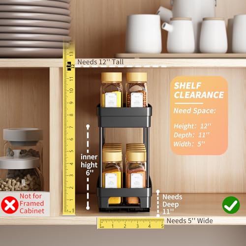 2 Pack Pull Out Spice Rack Organizer for Cabinet, Slide Out Spice Racks Organizer, Spice Cabinet Organizers, Cabinet Size Need:12'' Highx11'' Deepx5'' Wide,Hold 10 Spice Jar Each Tier-2Tier, Black - color: Black, size: 2 Pack