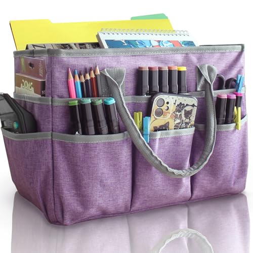 Cupohus Craft Organizer Bag, Art Supply Tote with Multiple Pockets, Portable Sewing Bag for Markers Scissors Brushes, Multi-Purpose Storage Case for Artists Crafters Hobbyists, Lightweight Travel Tote - color: Purple