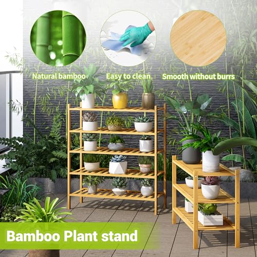BMOSU 5-Tier Bamboo Shoe Rack Premium Stackable Shoe Shelf Storage Organizer for Hallway Closet Living Room Entryway Organizer (Natural Bamboo) - color: Natural Bamboo, size: 5-Tier（27*11*30.9inches）