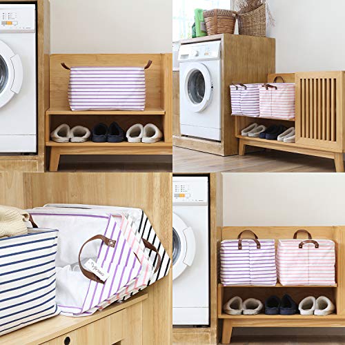Hinwo 31L Large Storage Bins, Closet Organizers and Storage, Shelf Baskets, Foldable Clothes Storage Baskets with Handles, Containers for Clothing, Blanket, Towels, Toys, Bedding (Purple Stripe) - color: Purple Stripe, size: 16.5" / 31L / 1-Pack