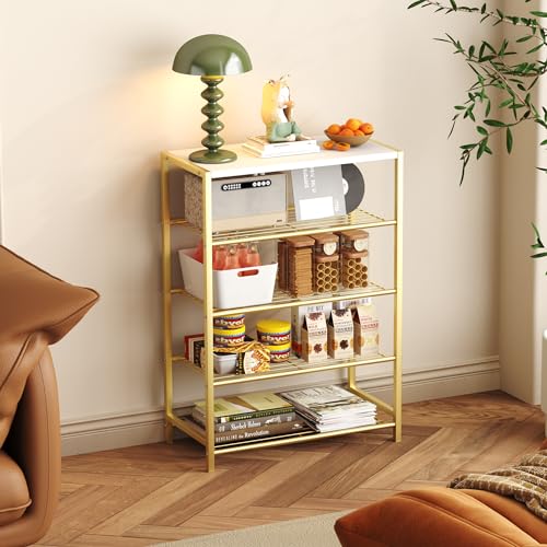 HOMEFORT 5-Tier Shoe Rack, Shoe Storage Shelf, Industrial Shoe Tower, Narrow Shoe Organizer for Closet Entryway, Small Shoe Rack Table with Durable Metal Shelves, Gold - color: Gold, size: 5-Tier (11.8"D x 23.23"W x 32.68"H)