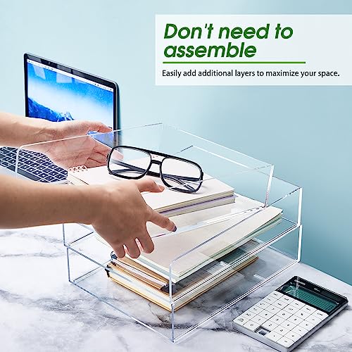 Harloon 4 Tier Paper Organizer Letter Tray Acrylic Desk File Organizer Heavy Duty Stackable Documents Clear Letter Paper Holder Sorter Office Tray for A4, Office Classroom Home File Pad Notebooks - color: Transparent, size: 12 x 9.3 x 2.7 Inches
